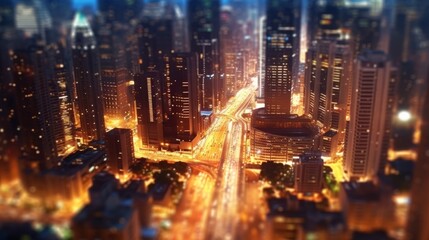 Night view of the modern city. 3d rendering toned image, generative Ai
