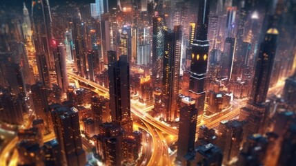 Futuristic city at night, 3d rendering computer digital image, generative Ai