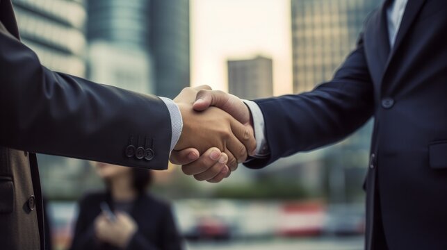 Business People Shaking Hands, Finishing Up A Meeting. Business Concept, Generative Ai