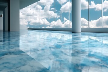 3d render of interior design with blue sky and white clouds, generative Ai
