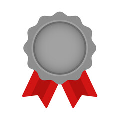 Medal Award In Grey Gradient Color And Red Ribbon Shape
