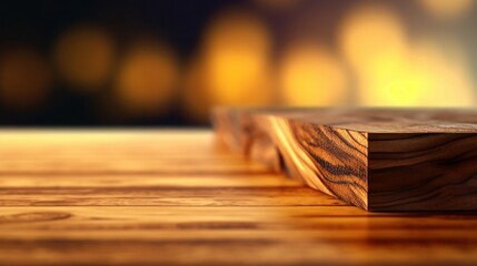 Wooden board on a wooden table with bokeh background, generative Ai