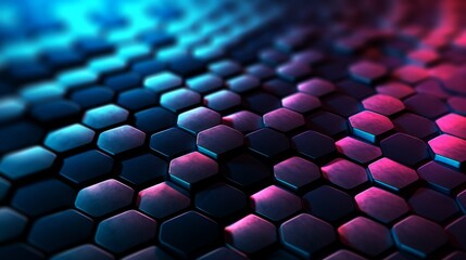 Obraz premium 3D rendering of abstract metallic background with hexagons in blue light, generative Ai