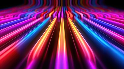Obraz premium Abstract panoramic background with colorful spectrum. Bright colorful neon rays and glowing lines. Created with Generative Ai Technology