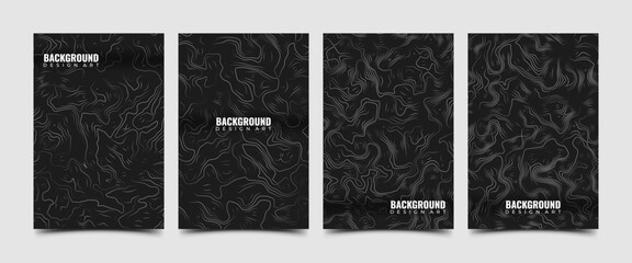 Black and white topographic line poster collection