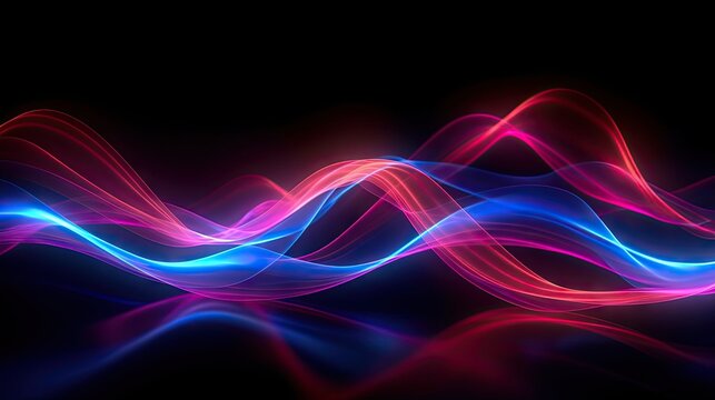 Red blue wavy neon lines, electronic music virtual equalizer sound wave visualization. Ultraviolet light abstract background created with Generative Ai Technology