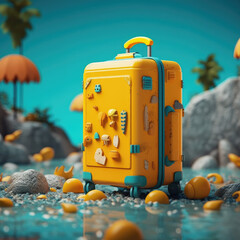 Yellow suitcase contains , Travel concept, Generative AI