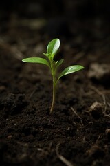 Life's resilience captured in a single frame: a captivating photograph of a seeding plant. From a tiny seed, it reaches towards the light, Generative Ai