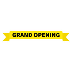 Grand Opening In Yellow Color And Ribbon Rectangle Shape For Announcement
