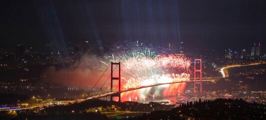  Fireworks over Bosphorus Strait during Turkish Republic day celebrations
