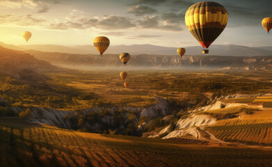 Hot air balloons flying over medusa and acacia , Travel concept