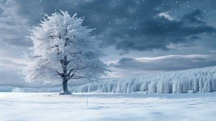 white christmas background winter tree snowfall year fir new snow sky holiday. Generative AI.