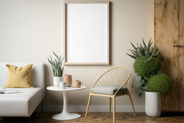 Living room vertical frame mockup. Generative AI - obrazy, fototapety, plakaty