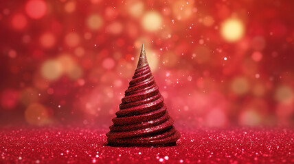 Abstract Christmas Tree With Defocused Lights On Red Glitter Background. Generative ai
