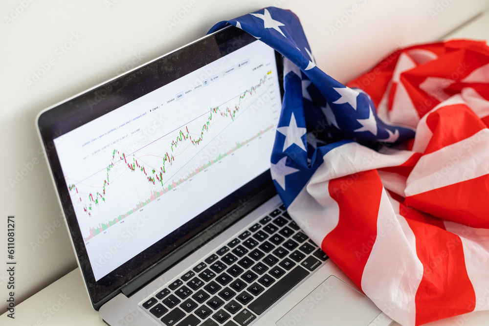 Aufkleber stock market data chart analysis by ingenious computer software . investment application display sto