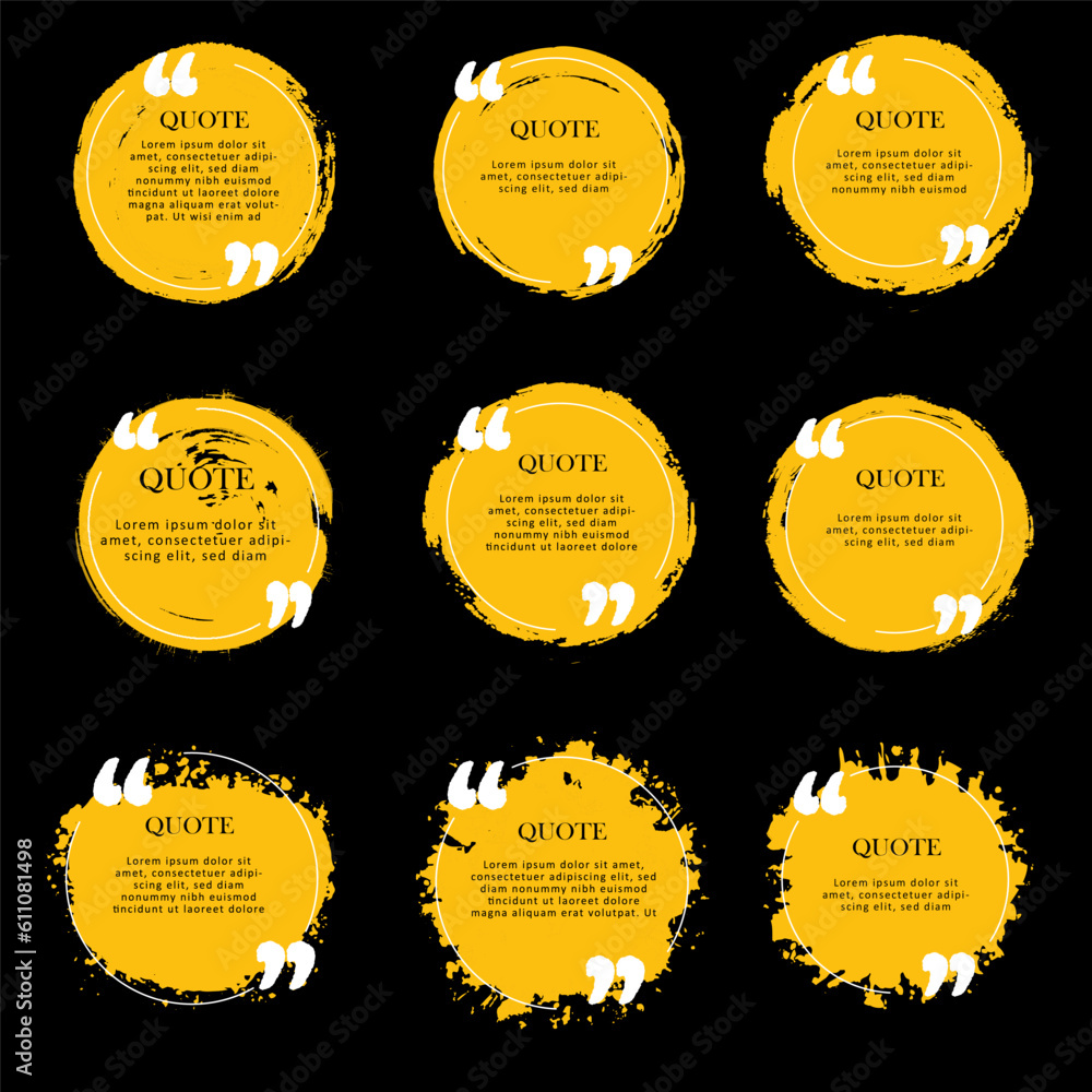 Poster Black grunge logo template for text with frame and splashes effect. Grunge quote, frame notes. Dirty artistic design boxes with elements frames for text. Isolated Grunge logo, vector set