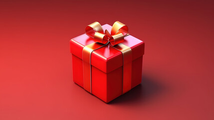 Fototapeta premium One red gift box or present with silver ribbon and bow on textured. Generative ai