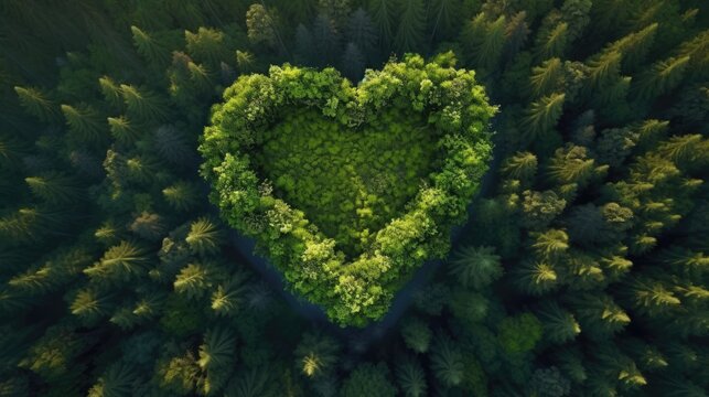 Shape of a heart in the middle of a forest - created using generative AI tools