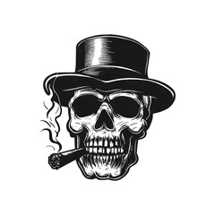 vector vintage monochrome killer skull smoking cigar