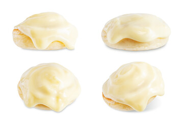 Sweet pancake with chocolate glaze on a white isolated background