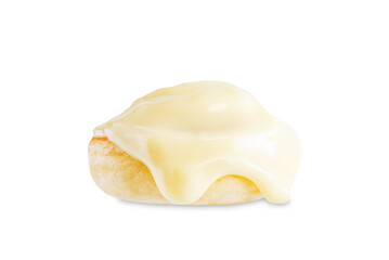 Sweet pancake with chocolate glaze on a white isolated background