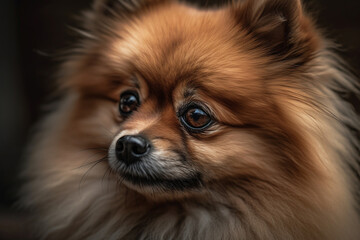 Portrait of a dog of the Pomeranian breed close-up, generative ai