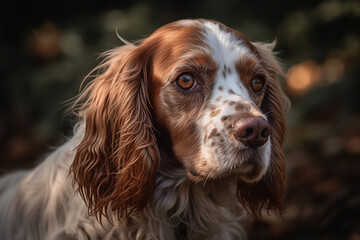 Portrait of a dog of the Setter breed close-up, generative ai