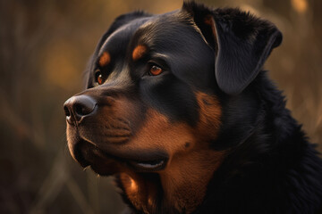 Portrait of a dog of the Rottweiler breed close-up, generative ai
