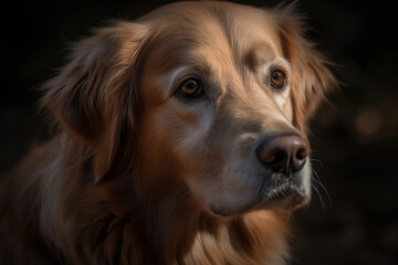 Portrait of a dog of the Golden Retriever breed close-up, generative ai