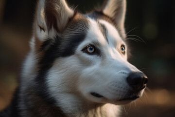 Portrait of a dog of the Husky breed close-up, generative ai