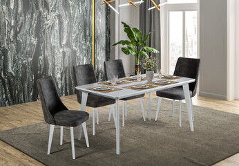 3D rendering of Dining room interior. interior design .dining table
