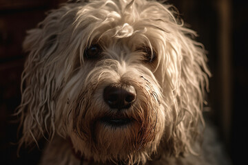 Naklejka na ściany i meble Portrait of a dog of the Komondor breed close-up, generative ai