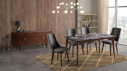 Fototapeta na wymiar 3D rendering of Dining room interior. interior design .dining table