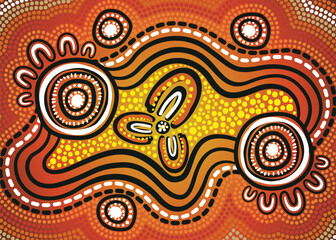 Dot art design from Aboriginal culture on a vector background