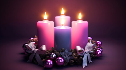 One burning candle on advent wreath. Generative ai