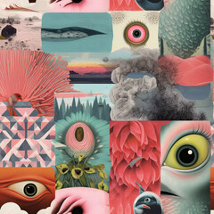 Pop surrealism art collage modern seamless repeat pattern, trippy, psychedelic [Generative AI]
