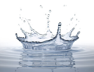 Water crown splash in a water pool on white background. Generative A.I.