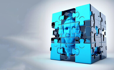 Obraz premium Puzzles in the form of a cube. Banner. Copy space. AI generated