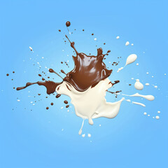 Milk and chocolate splashing in the air. Generative A.I.