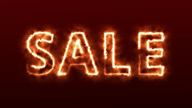 On a dark red background, the inscription sale burning with fire. Animated text for your business.