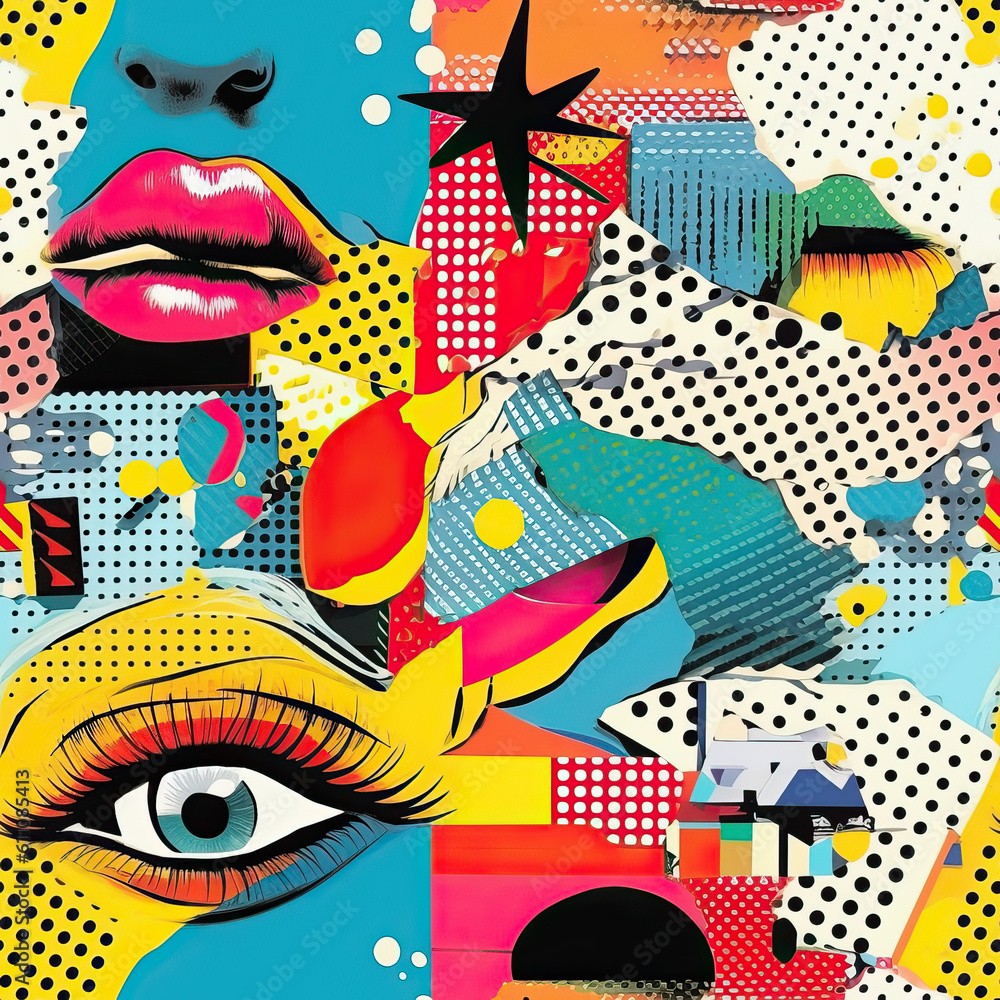 Canvas Prints pop art collage 90s seamless repeat pattern [generative ai]