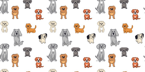 Seamless pattern with cartoon dogs. Flat vector illustration.