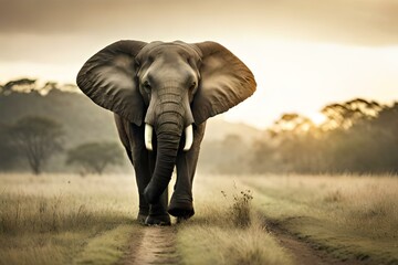 Fototapeta na wymiar A wise and aged elephant walking gracefully across the savannah.