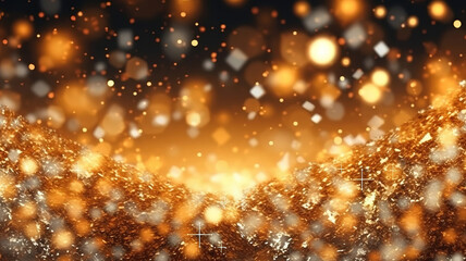 Naklejka premium Glitter vintage lights background. gold and black. Generative ai