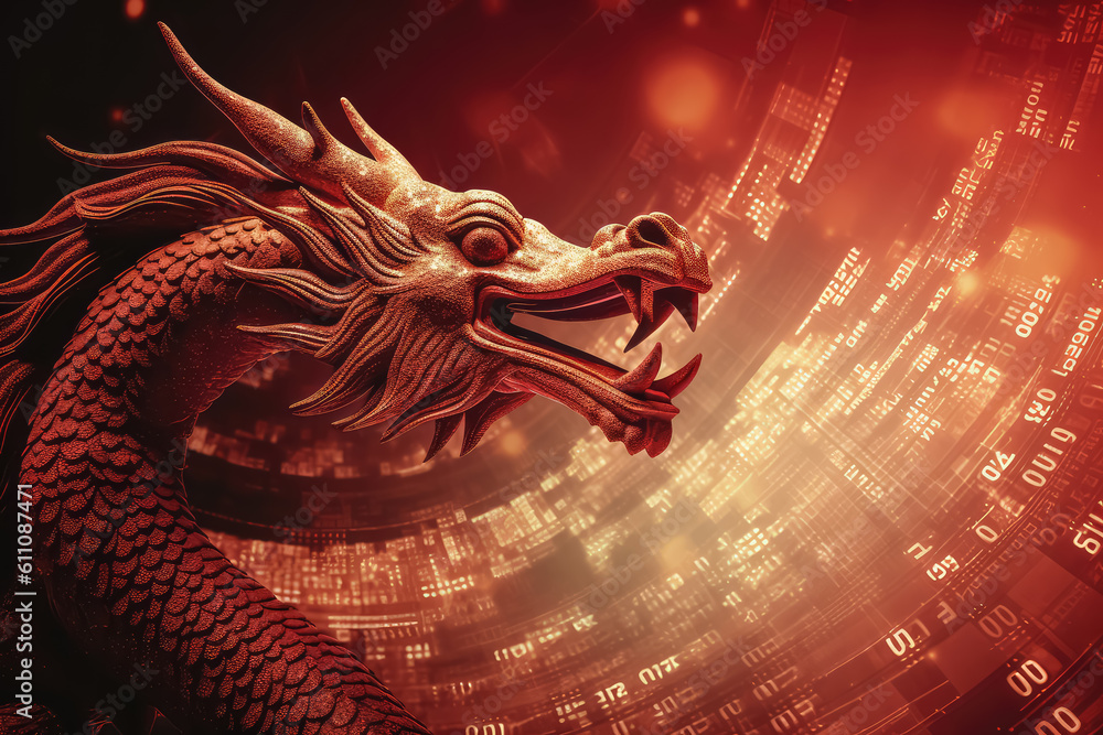 Wall mural red dragon for chinese stock market chart crisis concept, generative ai