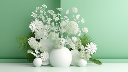 flowers on pastel background 3D. Generative AI