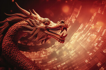Red Dragon for Chinese Stock Market Chart crisis concept, Generative AI