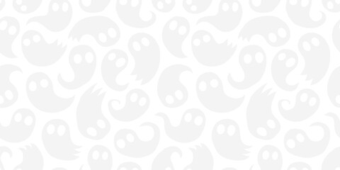 Halloween ghost cartoon seamless pattern illustration. Black and white october holiday spirit character background. Scary autumn party wallpaper texture of funny ghosts doodle print.	

