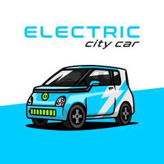 vector electric city car illustration on blue and green color. use for icon or illustration