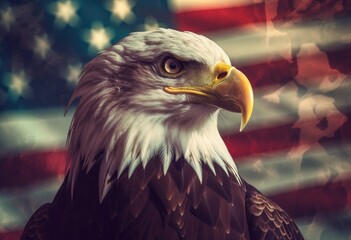 an eagle is sitting on top of an american flag Generative AI